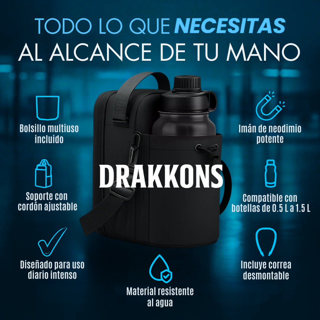 Bolsa magnética de gym negra porta celular y botella Drakkons